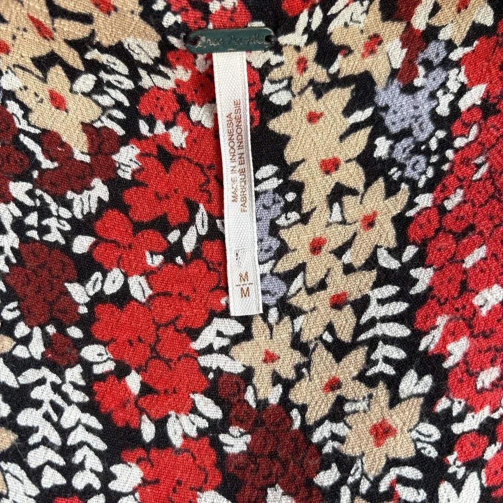 Free People Floral Mini‎ Dress Women M Boho Red Cutout Twist Front Tie Sleeve